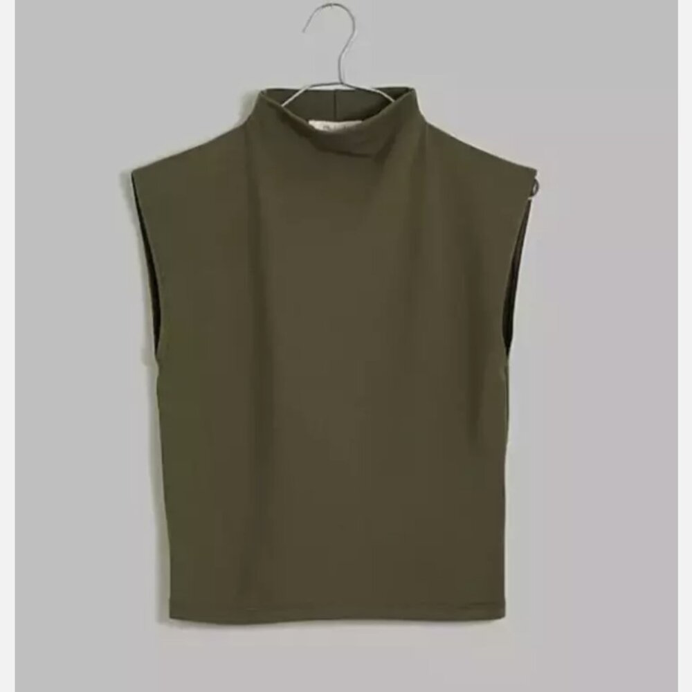 Madewell Capers Green Funnel Neck Cropped Muscle Tee